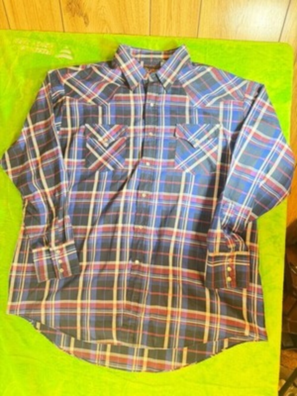 Plains Western Wear Pearl Snap Shirt Mens XL Blue Red Plaid Cowboy Rodeo LS